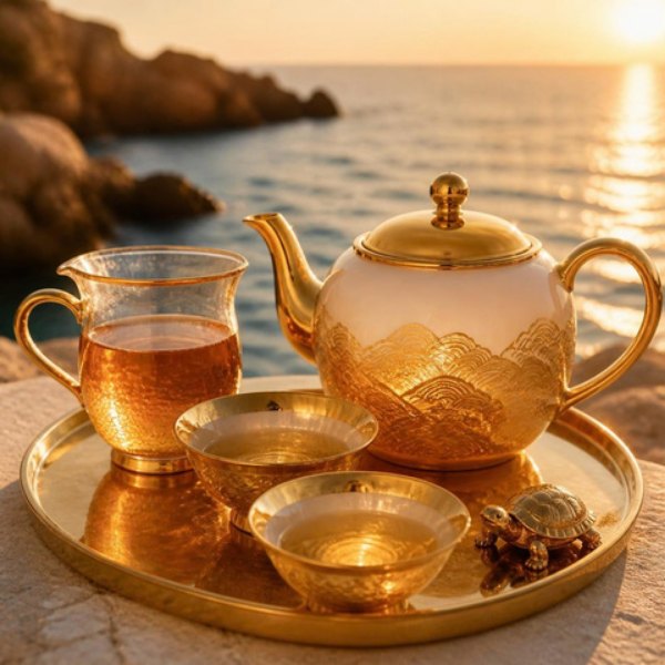 Moonlight tea set in white porcelain with polished gold