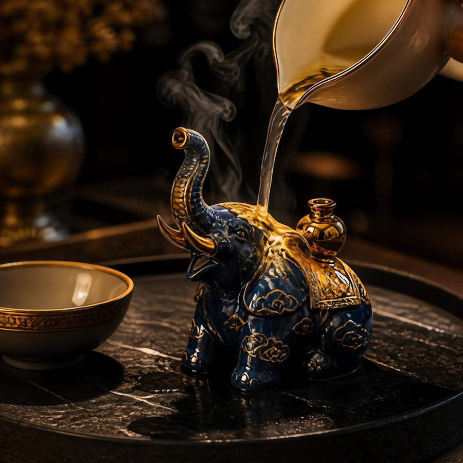 Navy and gold elephant tea pet