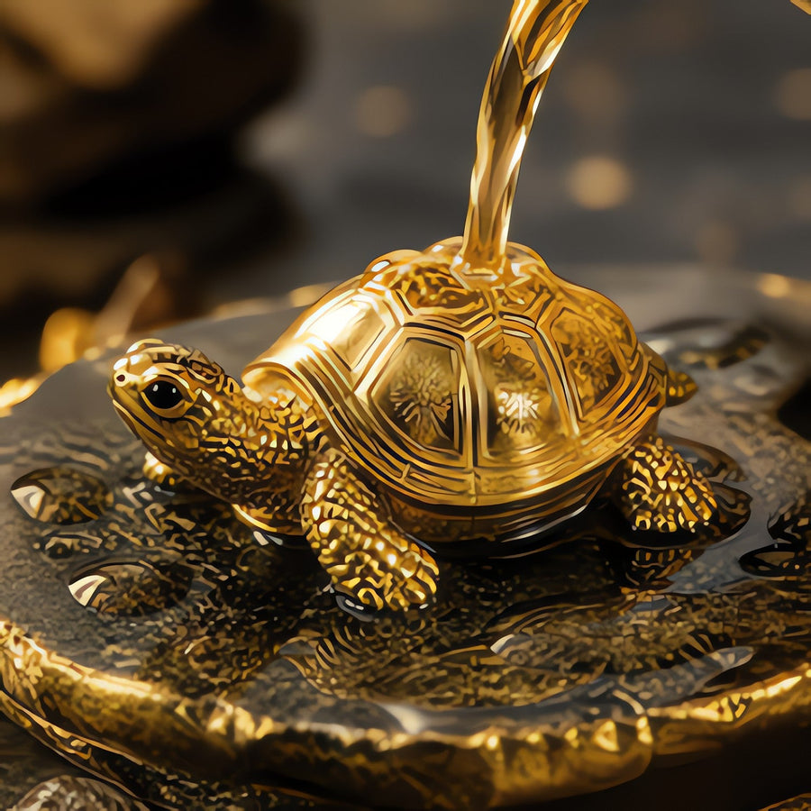 Gold sea turtle tea pet